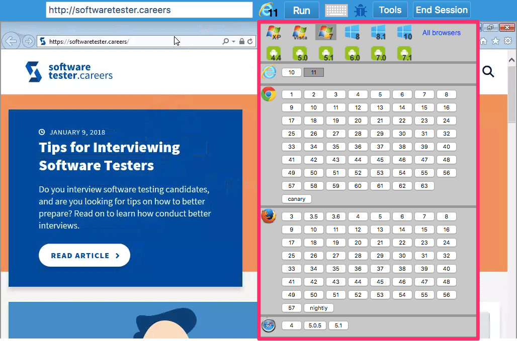 Select a different Browserling browser